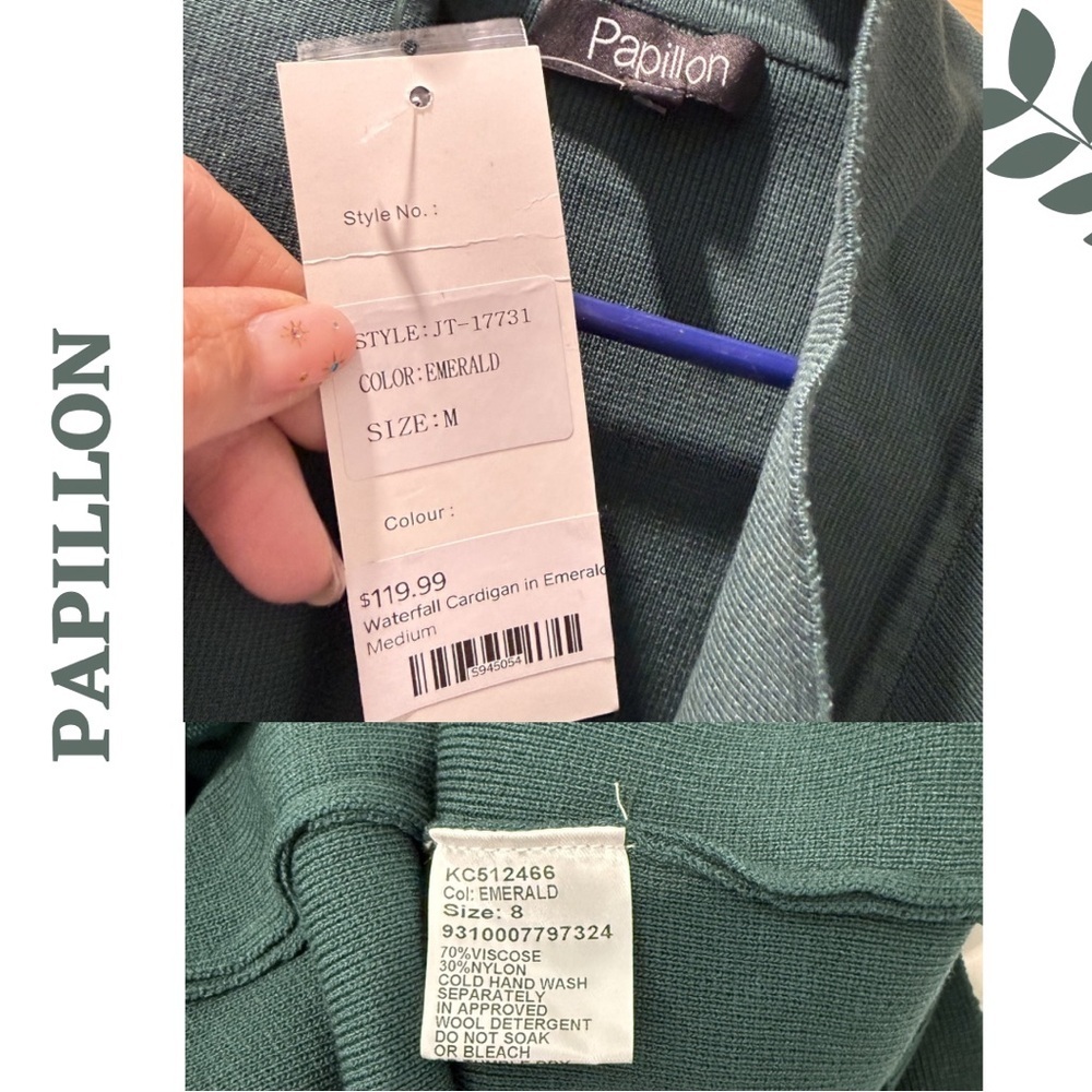 Papillon Emerald Waterfall Cardigan Jacket Medium NWT - Picture 11 of 11